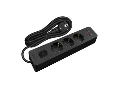 Multiplicador SELDUR G3Th22S 3 Tomadas Tipo F + Interruptor Usb A+C Carga Rápida 20W Preto Cabo 2M