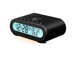 Radio Reloj Con Temperatura Y Humedad, Usb C Y Funcionamiento Con Pilas, Color Negro Brilvibera