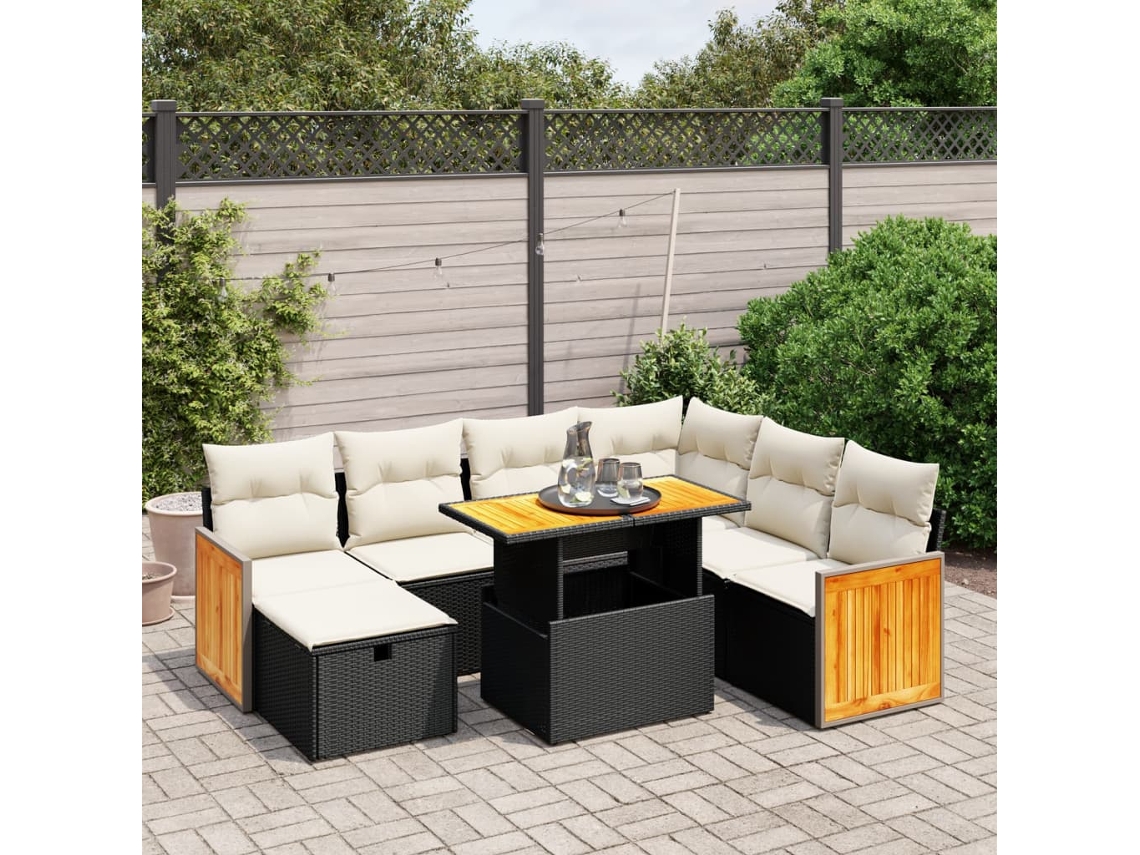 Vidaxl 8 Pcs Conjunto Sofás De Jardim Com Almofadões Vime Pe Preto