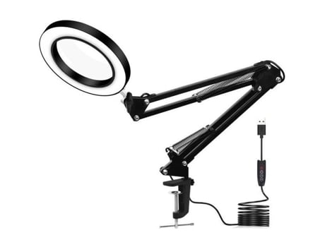 Lupa com luz LED ampliação 5X, 3 modos de escurecimento brilho ajustável, lâmpada de mesa lâmpada de leitura, 33cm 33cm preto ANDOER