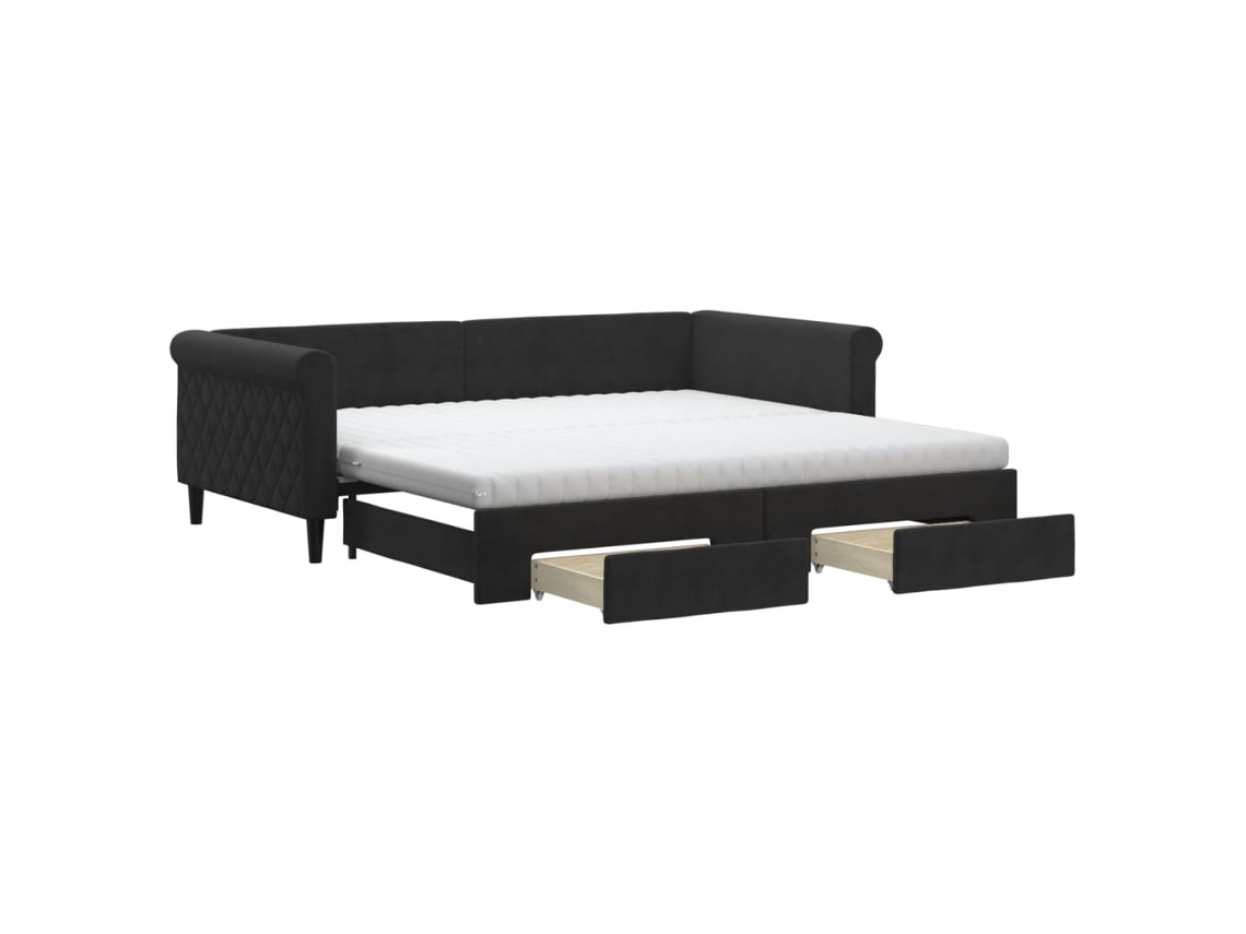 Sofá Cama com Gavetão e Gavetas 100x200 cm Veludo Preto MAISON EXCLUSIVE