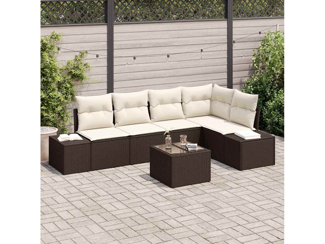 Vidaxl Conjunto De Sofá De Jardim Marrom E Creme Vime Pe