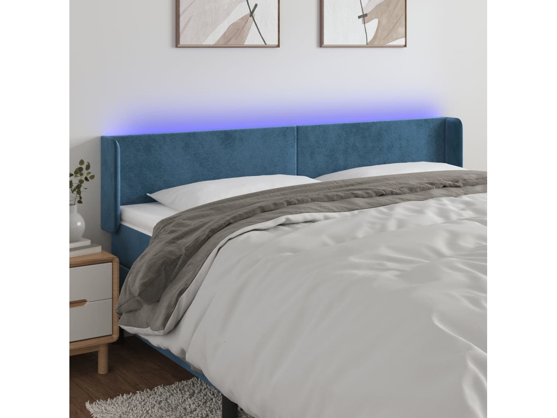 Cabecero de terciopelo con luces LED 183x16x78/88 cm Azul Oscuro