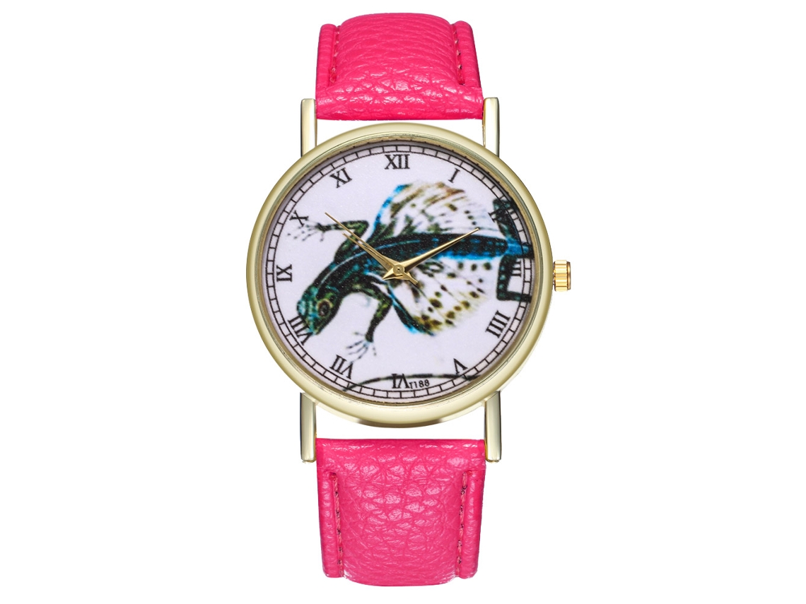 Relógio unissex casual da Flying Lizard Quartz com pulseira de couro nas cores vermelho e rosa.