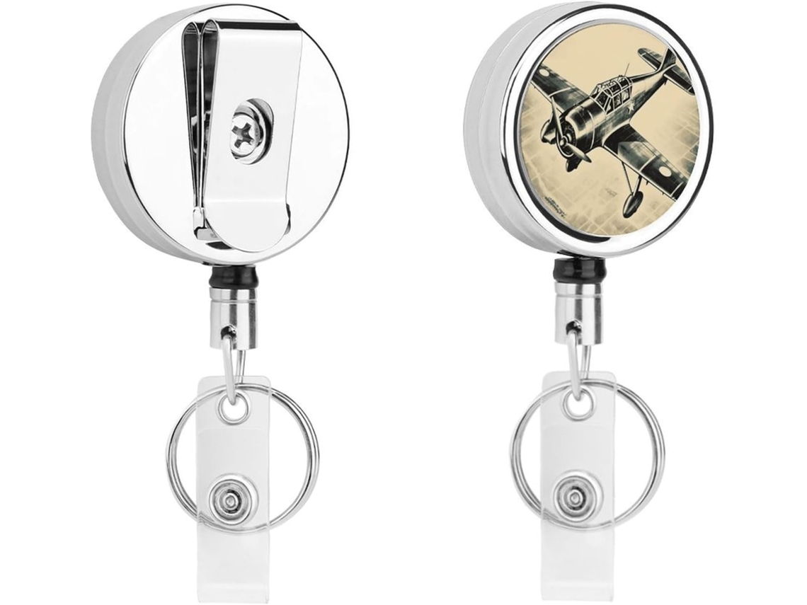Porta Crachá Retrô De Avião, Retrátil, Portátil, Em Metal E Nylon, Com Cabo De Aço Inoxidável, Chaveiro De 67cm, Porta