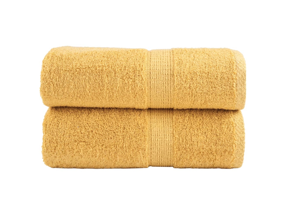 Vidaxl Toalhas De Rosto Premium Solund 2 Peças Douradas 30x30 Cm 600 G/m²