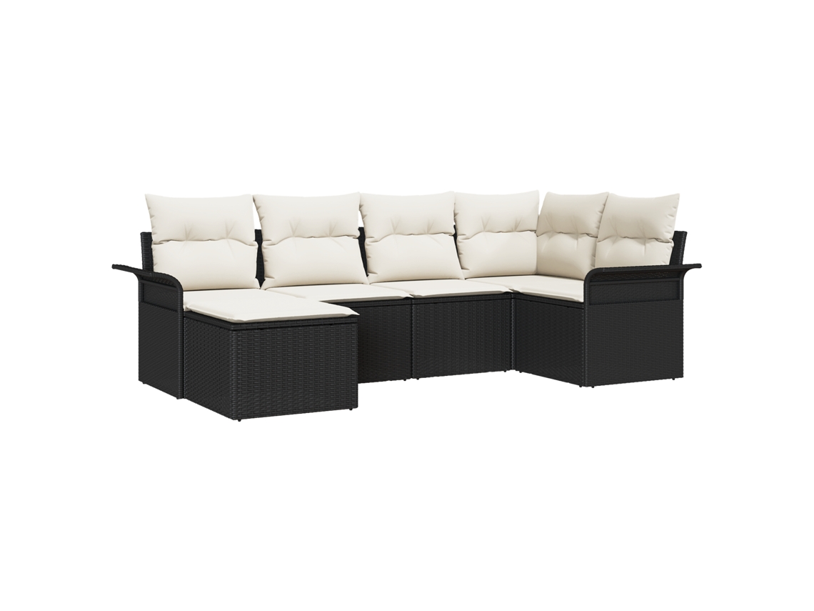 Conjunto 6 Conjunto De Sofá De Jardim Vidaxl Preto Vime Pe (242,5 X 132,5 X 69 Cm)
