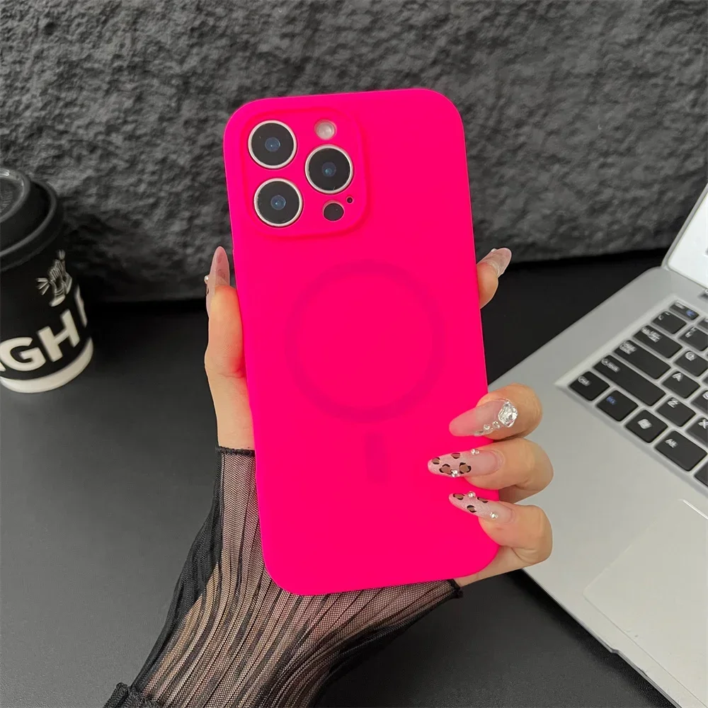 Capa Protetora Magnética Magsafe De Silicone Líquido Para Iphone (iphone 14, Vermelho Rosado), Com Proteção Para A Lente.