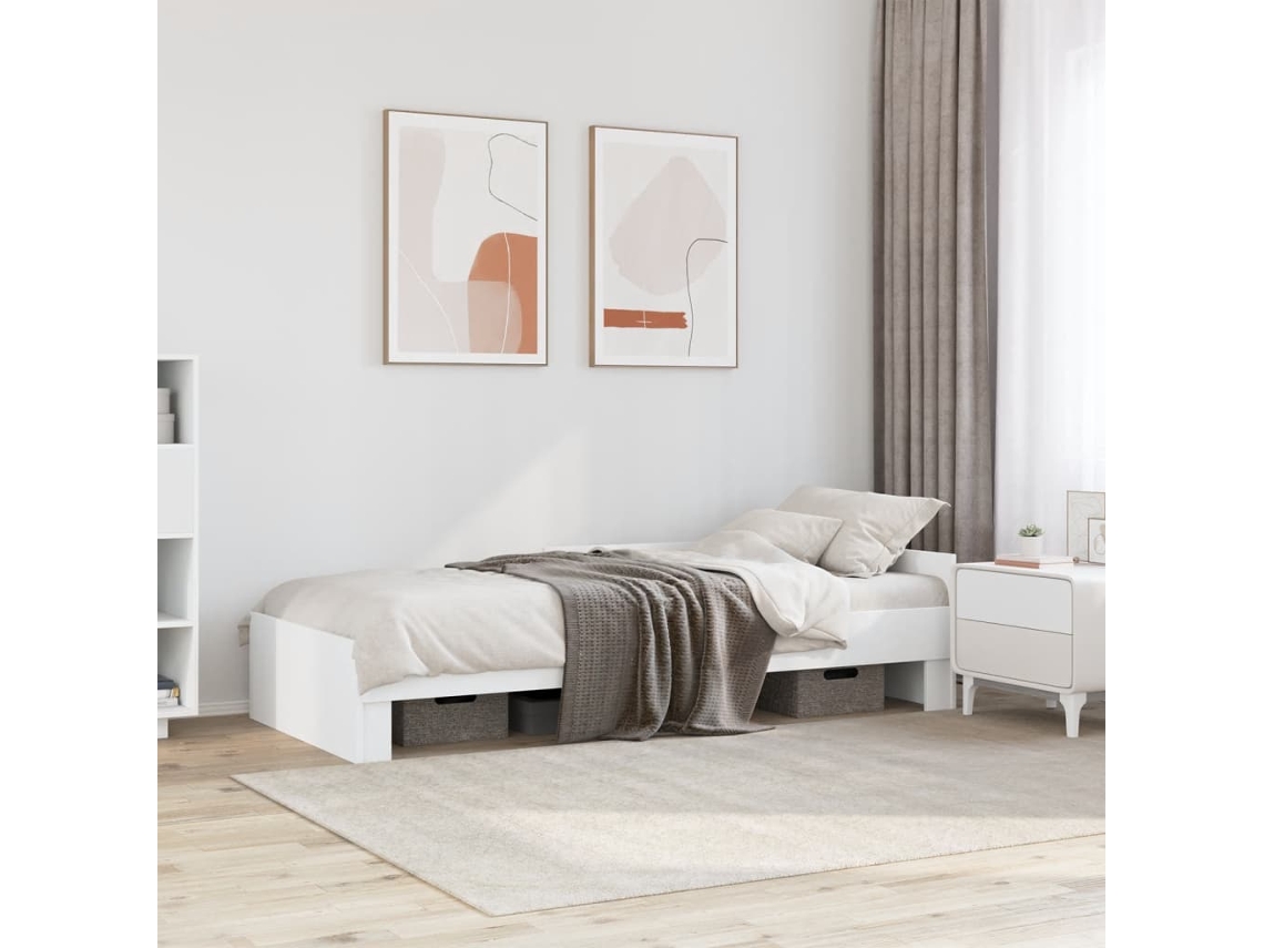 Vidaxl Estrutura De Cama 100x200 Cm Derivados De Madeira Branco