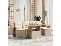 Vidaxl 6 Pcs Conjunto De Sofás P/ Jardim Com Almofadões Vime Pe Bege