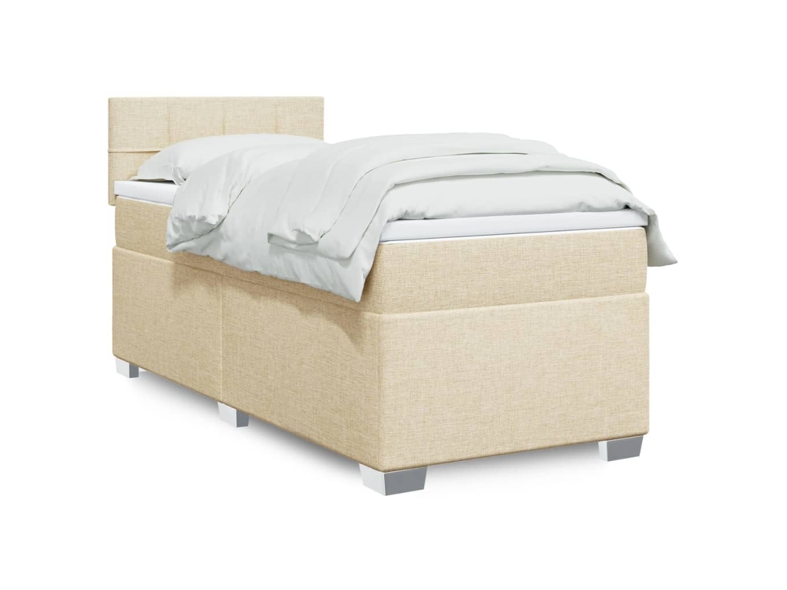 Cama Com Molas/colchão 90x200 Cm Tecido Cor Crème