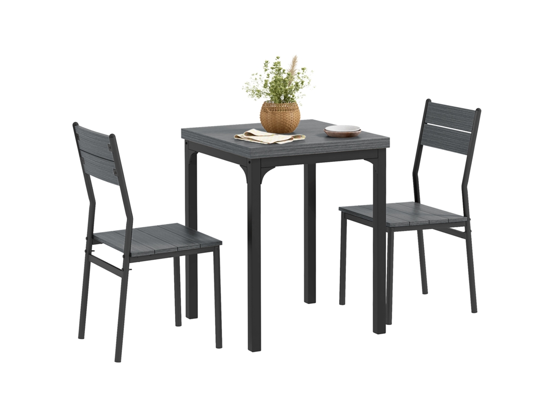 Conjunto de Jantar de 3 Peças. Mesa de Jantar Conjunta. 1 Mesa. 2 Cadeiras. Mdf + Metal. Cinza Ge