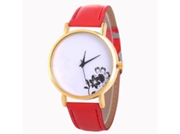Relógio de Quartzo com Pulseira de Couro Simples e Moderno para Decoração de Mão (vermelho)