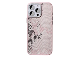 Capa Magnética Tkdaddy Jaucase Para Iphone 16 Pro Max Com Textura De Cobra Em Pu Tpu Capa Traseira De Pc Rosa