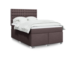 Vidaxl Cama Com Molas/colchão 140x200 Cm Tecido Castanho-escuro