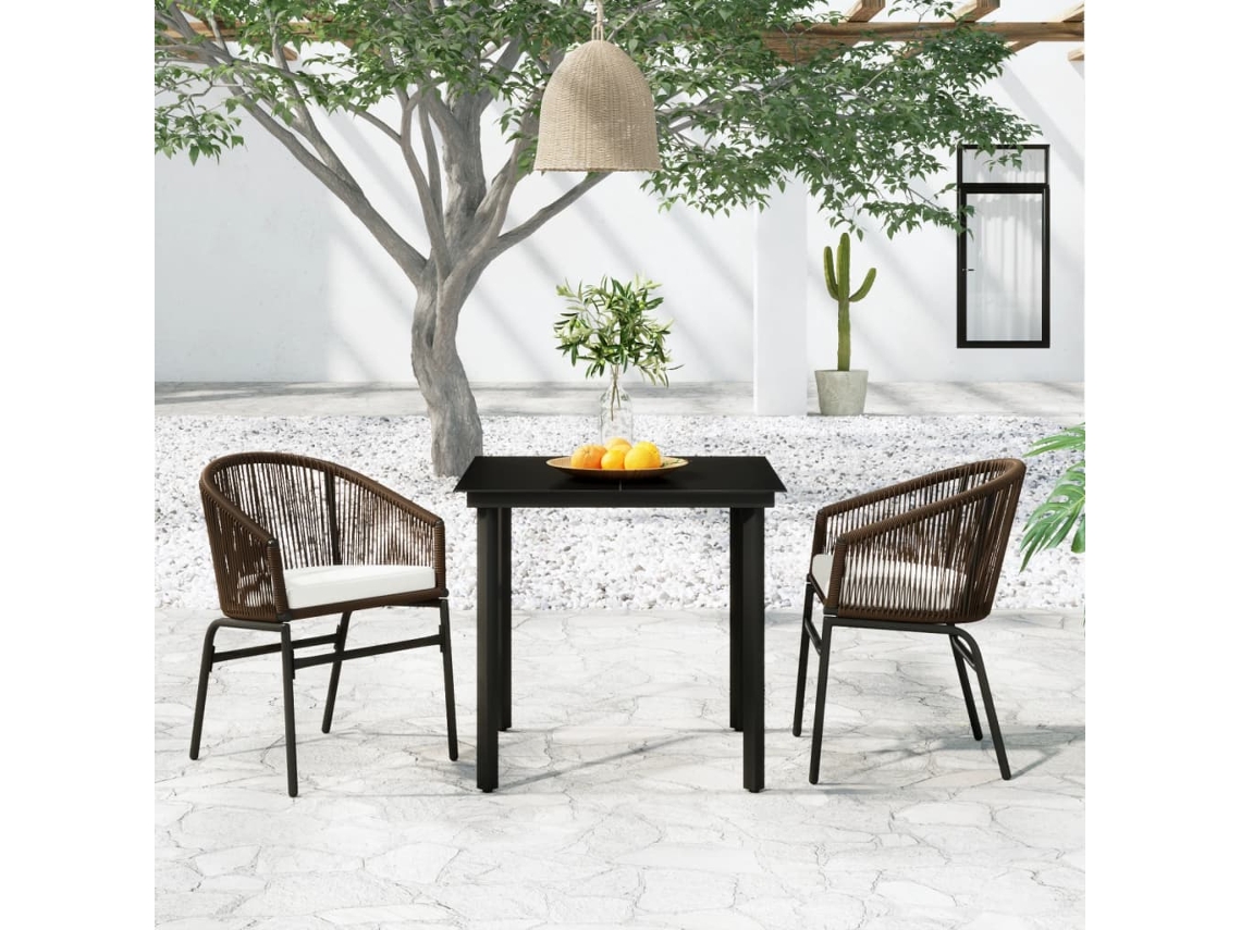 Vidaxl 3 Pcs Conjunto De Jantar Para Jardim Castanho