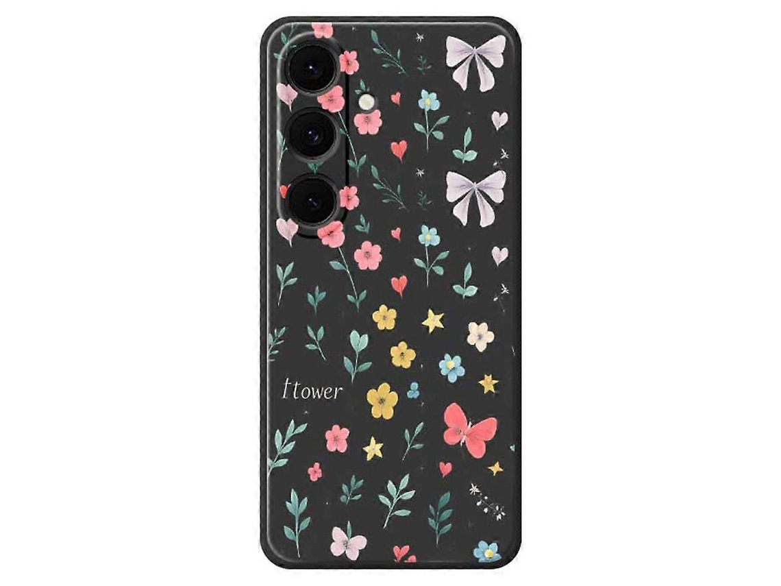 Capa Tkdaddy Para Samsung Galaxy S25 Com Estampa De Laço Floral E Bordas Retas Em Tpu, Preta