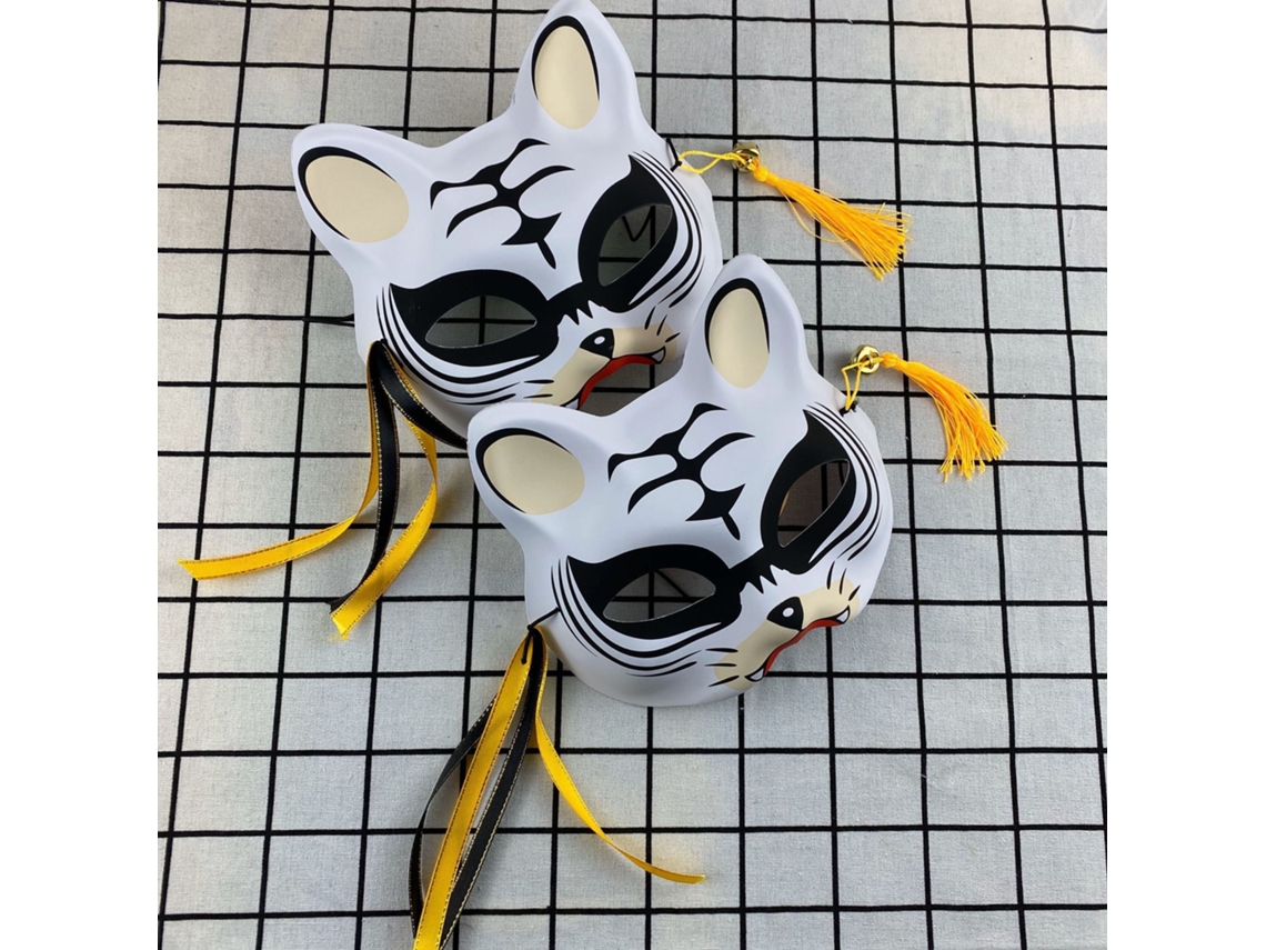 Máscara Japonesa Meio Rosto Pintada À Mão Gato Raposa Máscara Anime Demon Slayer Baile De Máscaras Festival De Halloween Cosplay Adereços