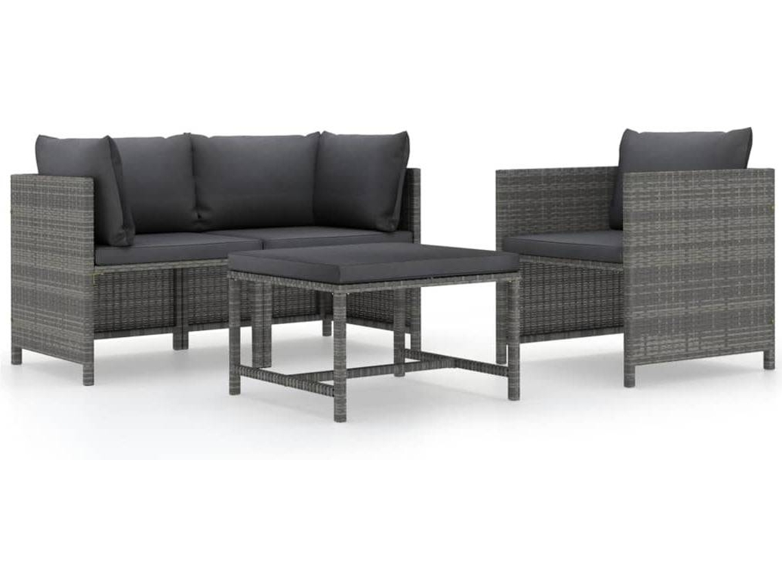 vidaXL 4 pcs conjunto sofás de jardim c/ almofadões vime PE cinzento