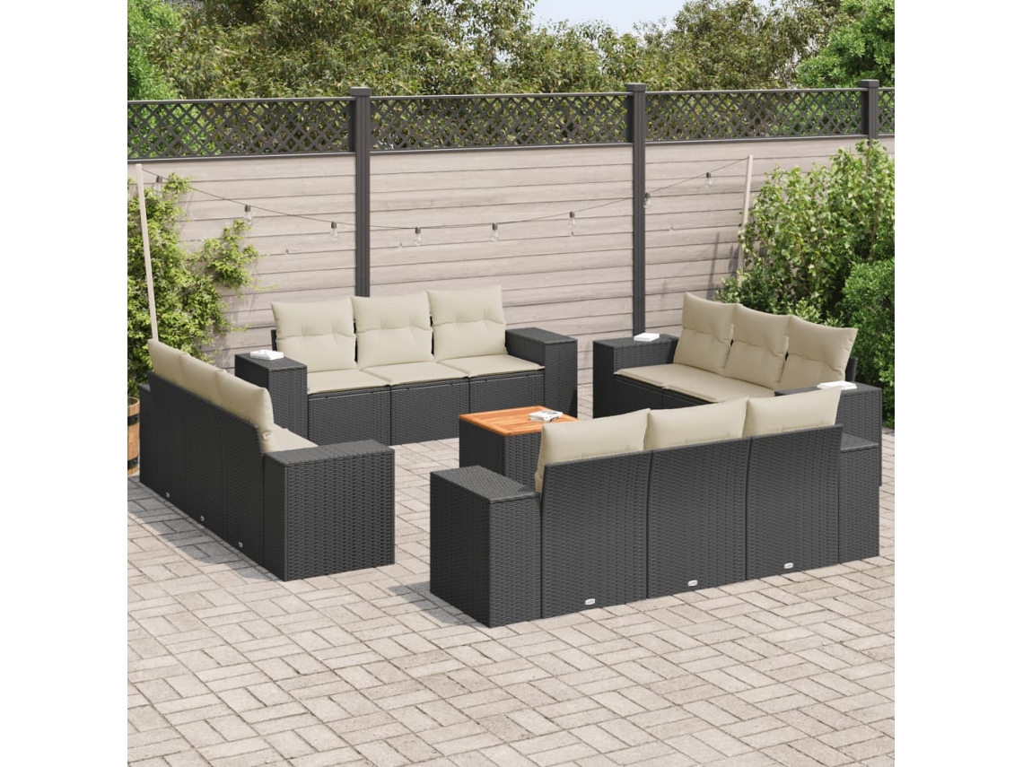 Vidaxl 13 Pcs Conjunto de Sofás de Jardim com Almofadões Vime Pe Preto