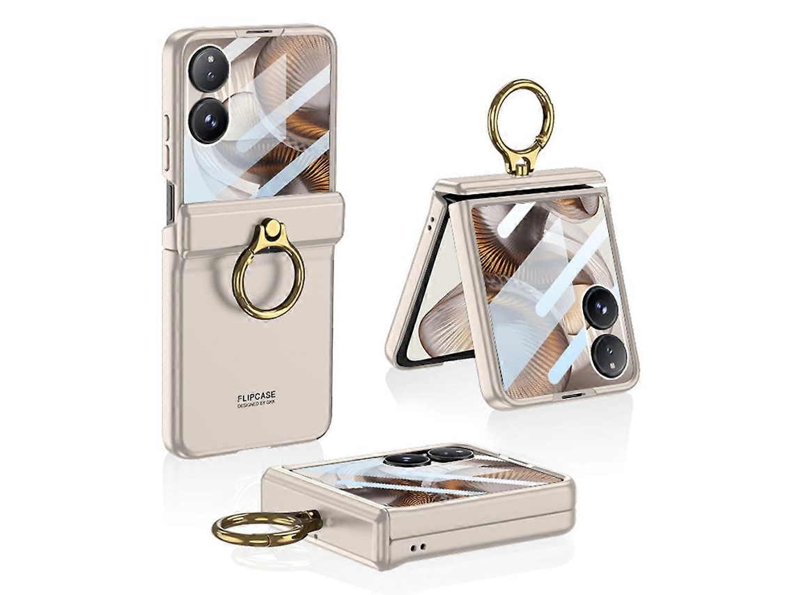 Capa Tkdaddy Gkk Para Xiaomi Mix Flip 2 Com Suporte De Anel, Dobradiça Magnética E Capa De Vidro Temperado Cinza Titânio