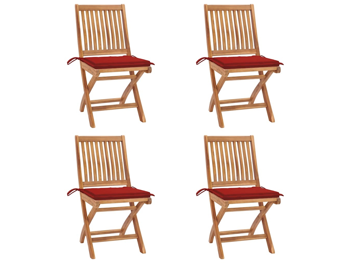 Vidaxl Cadeiras De Jardim Dobráveis C/ Almofadões 4 Pcs Teca Maciça