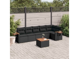 Vidaxl 7 Pcs Conjunto De Sofás P/ Jardim C/ Almofadões Vime Pe Preto