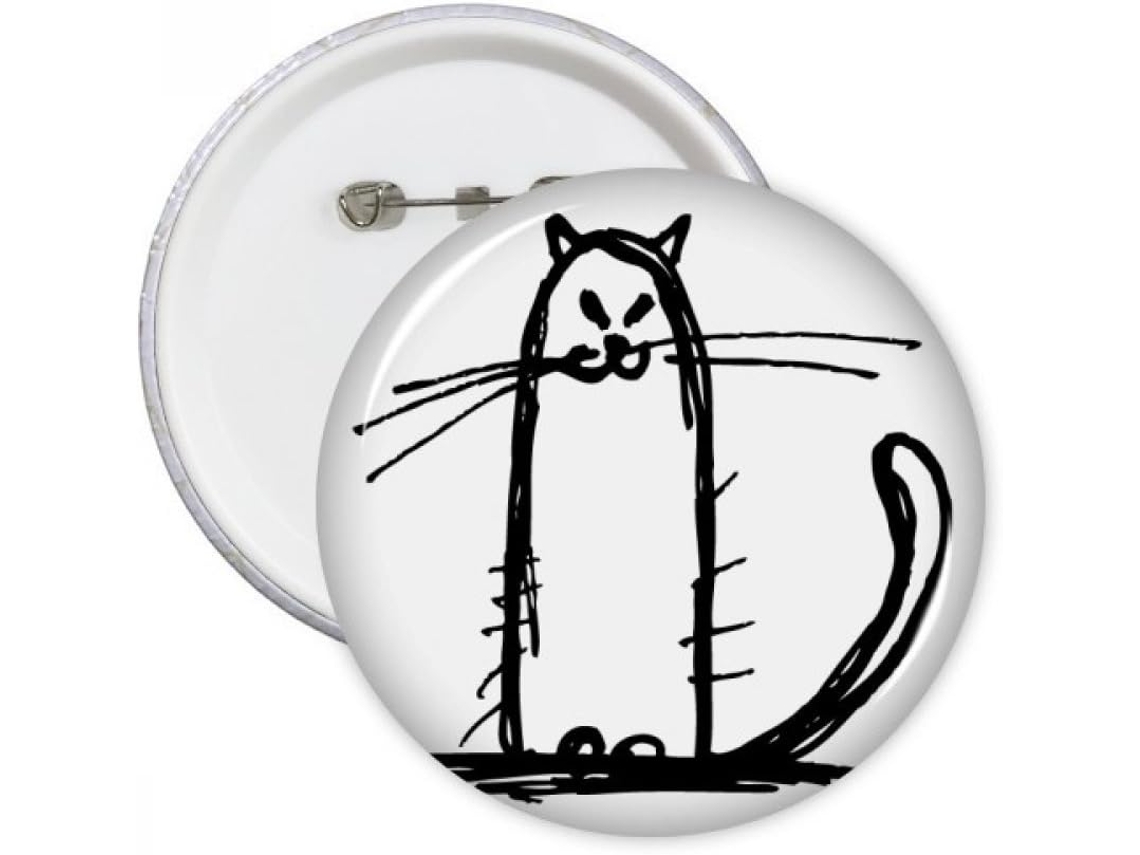 Broche Redondo Preto Diythinker com Gatinho Sorridente Sentado, Decoração para Roupas, Presentes e Peças Decor