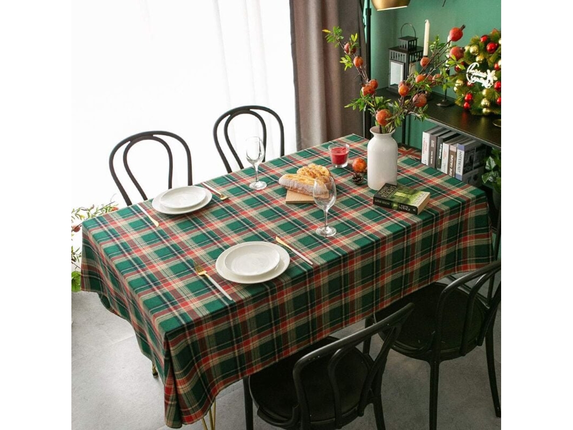 Toalha De Mesa Mitchell 100x140cm De Algodão E Linho - Padrão Xadrez Retrô - Verde - Toalha De Mesa Lavada - Mesa De Centro Decorativa - Capa Contra P
