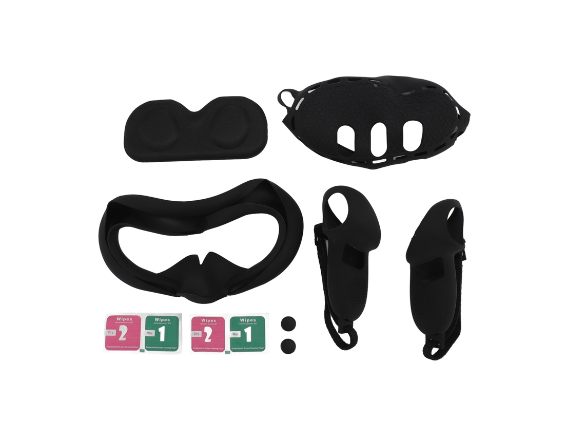 Conjunto Capa Silicone para Meta Quest 3 Óculos Vr: Capa Protetora, Grip Controle e Tampas