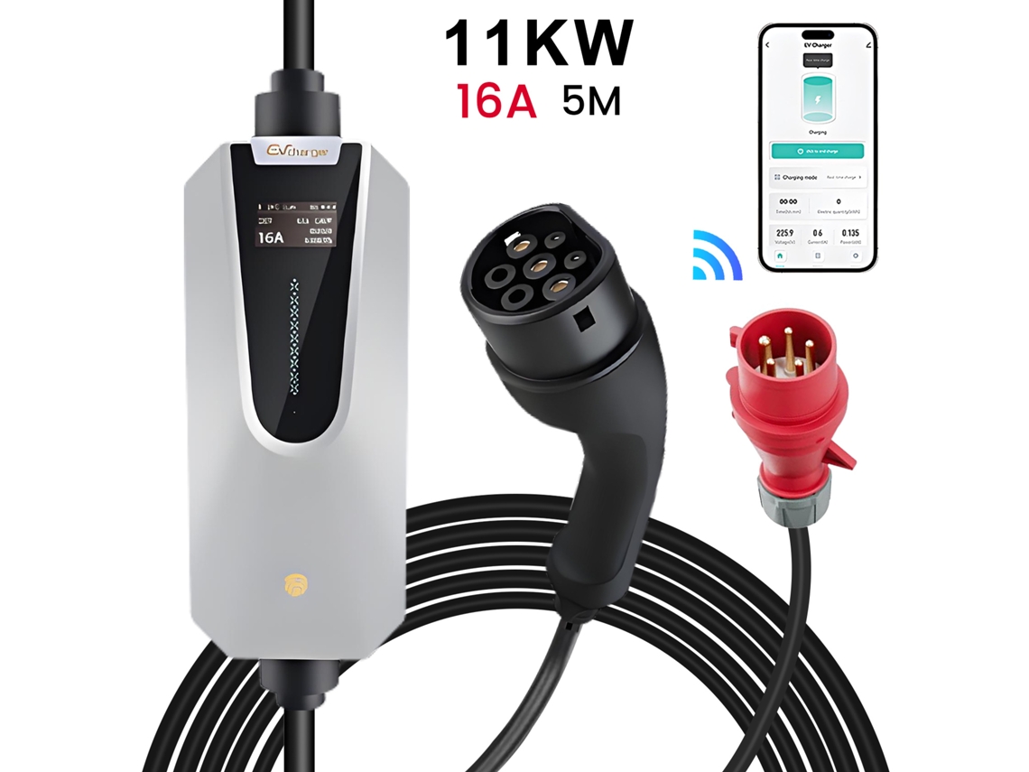 Junsun Carregador Ev Portátil 11kw 16a 5m Inteligente Com App, Inclui Bolsa De Arrumação,ecrã De 1,3 Polegadas
