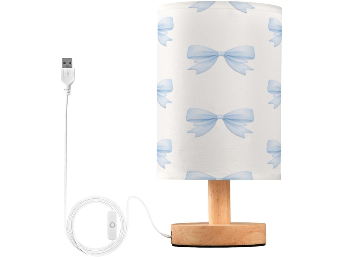 Abajur De Cabeceira Bows Led Para Quarto, Luminária De Leitura Com Portas Usb E Cúpula Tecido Para Sala Estar