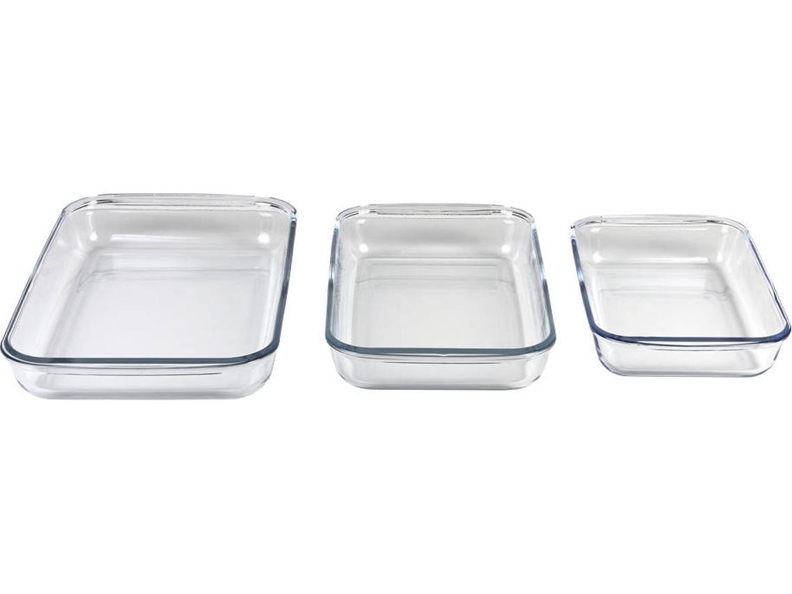Conjunto De 3 Fontes Retangulares De Vidro Borosilicato Modelo Baritina 1600Ml-2200Ml-3000Ml