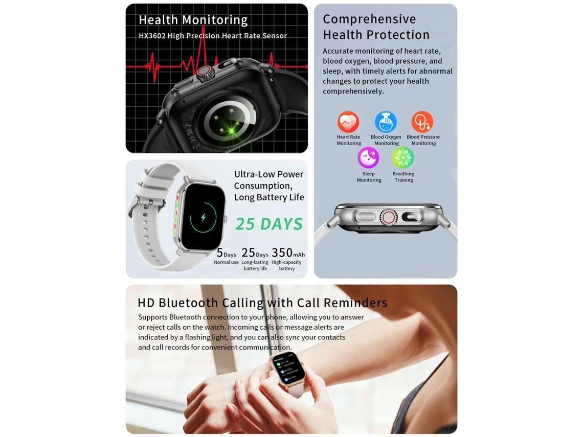 Smart Watch I120 1 95 Polegadas Bluetooth Chamada Monitoramento De Saúde 100 Modos Esportivos Ip76 À Prova D Água Dourado Yunzii