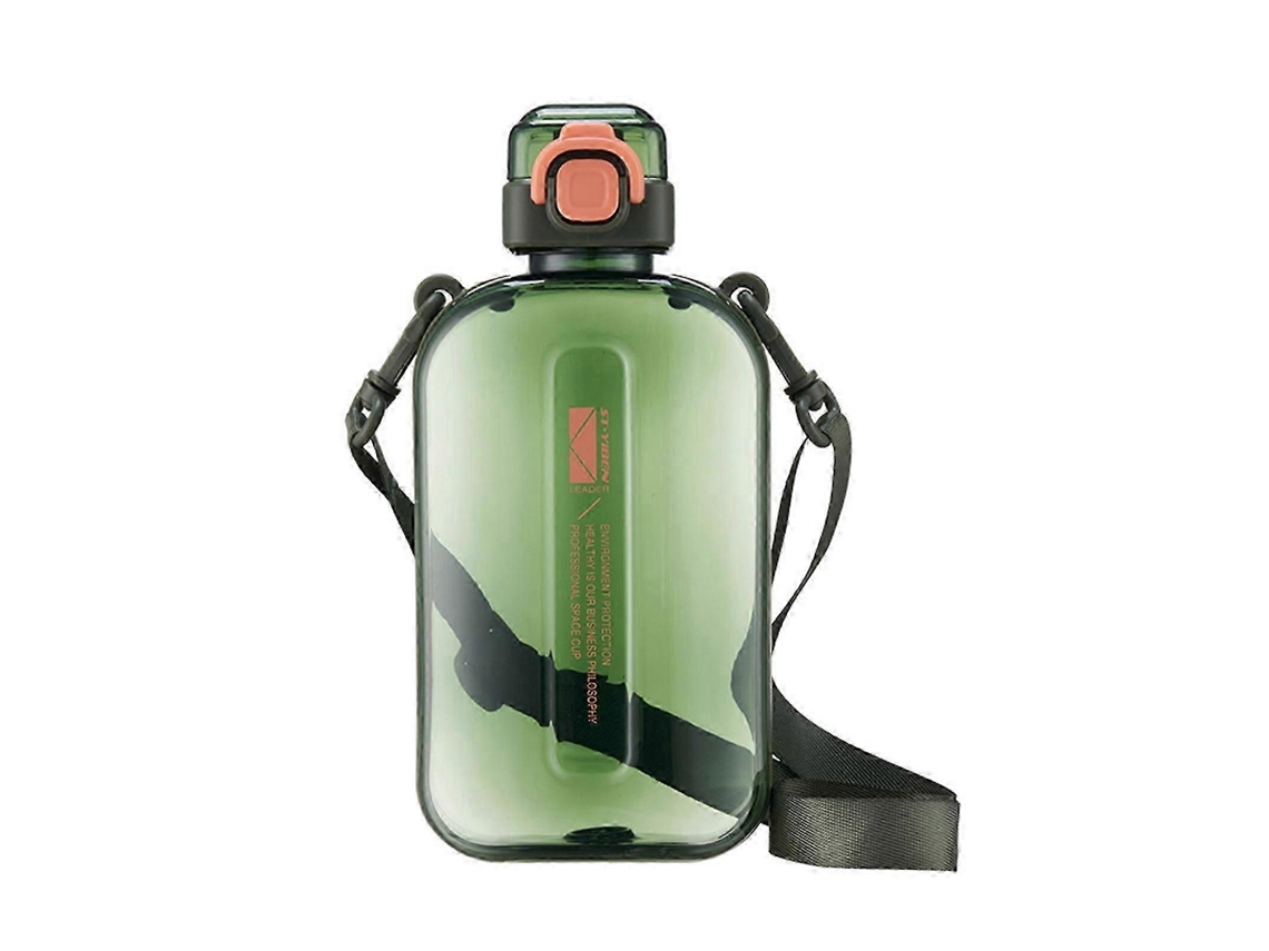 Garrafa de água esportiva com cordão, 750ml, grande capacidade, plástico livre de BPA, portátil, para viagens ao ar livre, verde escuro. Brilvibera