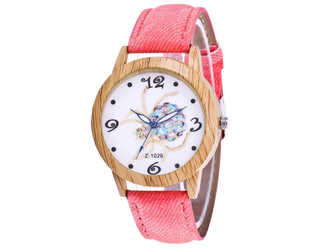 Relógio de Pulso de Moda com Pulseira de Jeans Padrão Aranha Strass Azul Rosa