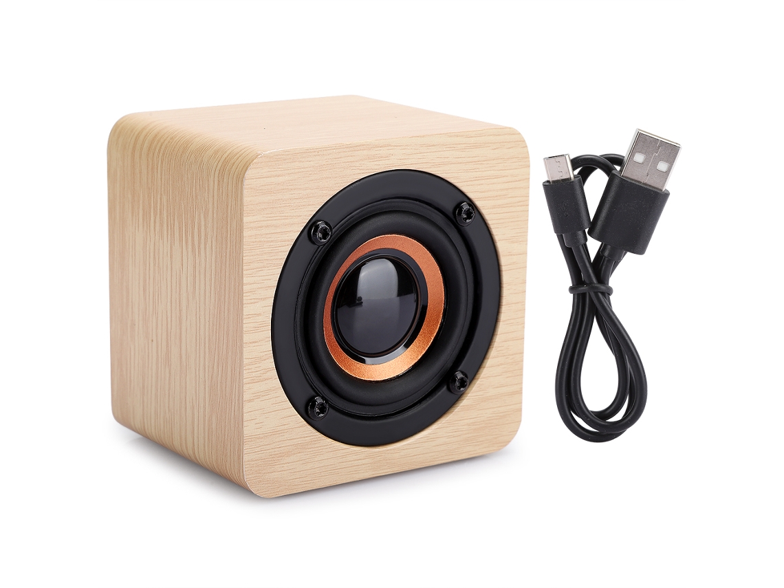 Aetheria alto falante Bluetooth Sem Fio Portátil de Madeira Pequeno Cubo Amarelo com Carregamento Usb