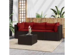 Vidaxl 4 Pcs Conjunto Lounge Jardim C/ Almofadões Vime Pe Castanho