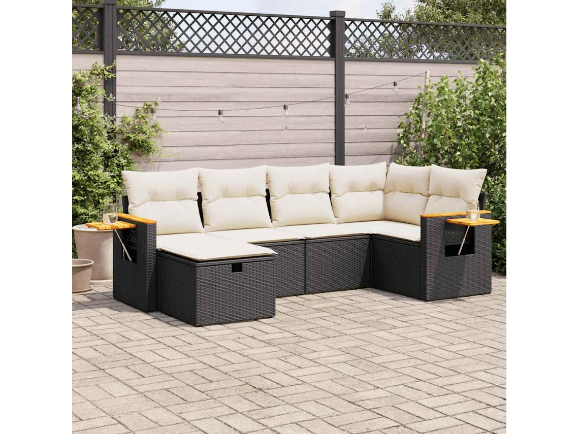 Vidaxl 6 Pcs Conjunto Sofás De Jardim C/ Almofadões Vime Pe Preto