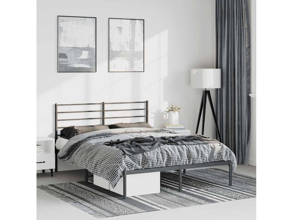 Vidaxl Estrutura De Cama Em Metal Com Cabeceira 150x200 Cm Preto