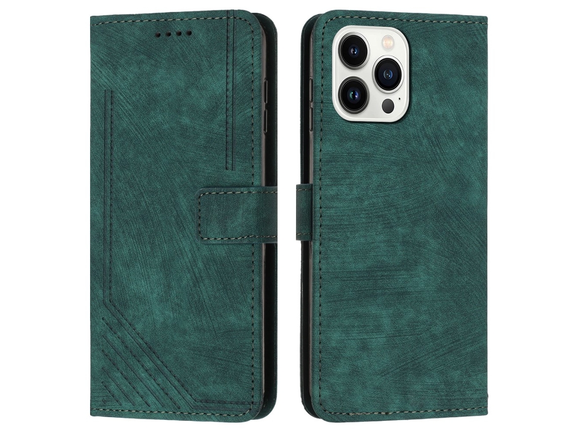 Capa Em Couro Pu, Com Suporte Para Iphone 16 Pro Max - Verde
