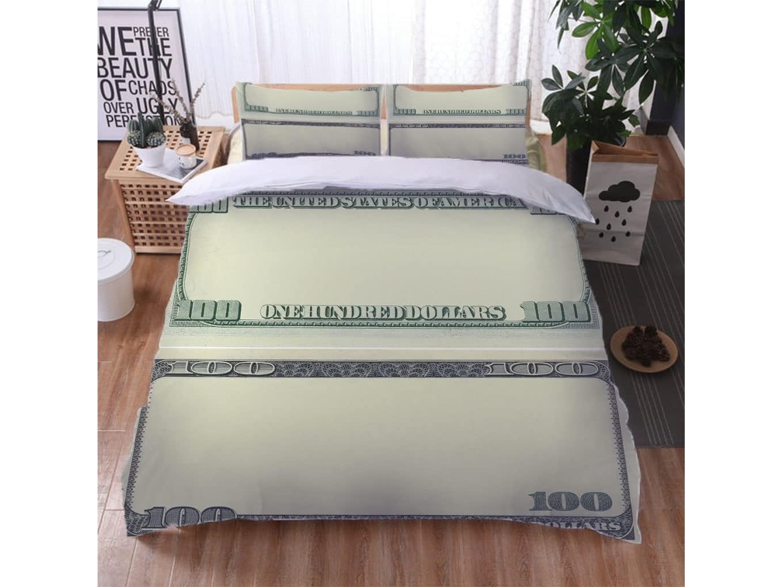 Capa de Edredom com Estampa Criativa Notas em Microfibra Fronha 240x260cm