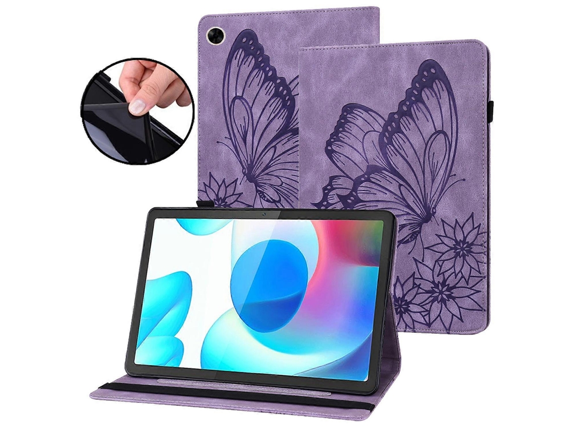 Capa De Couro Com Estampa De Borboleta Grande Para Tablet Realme Pad