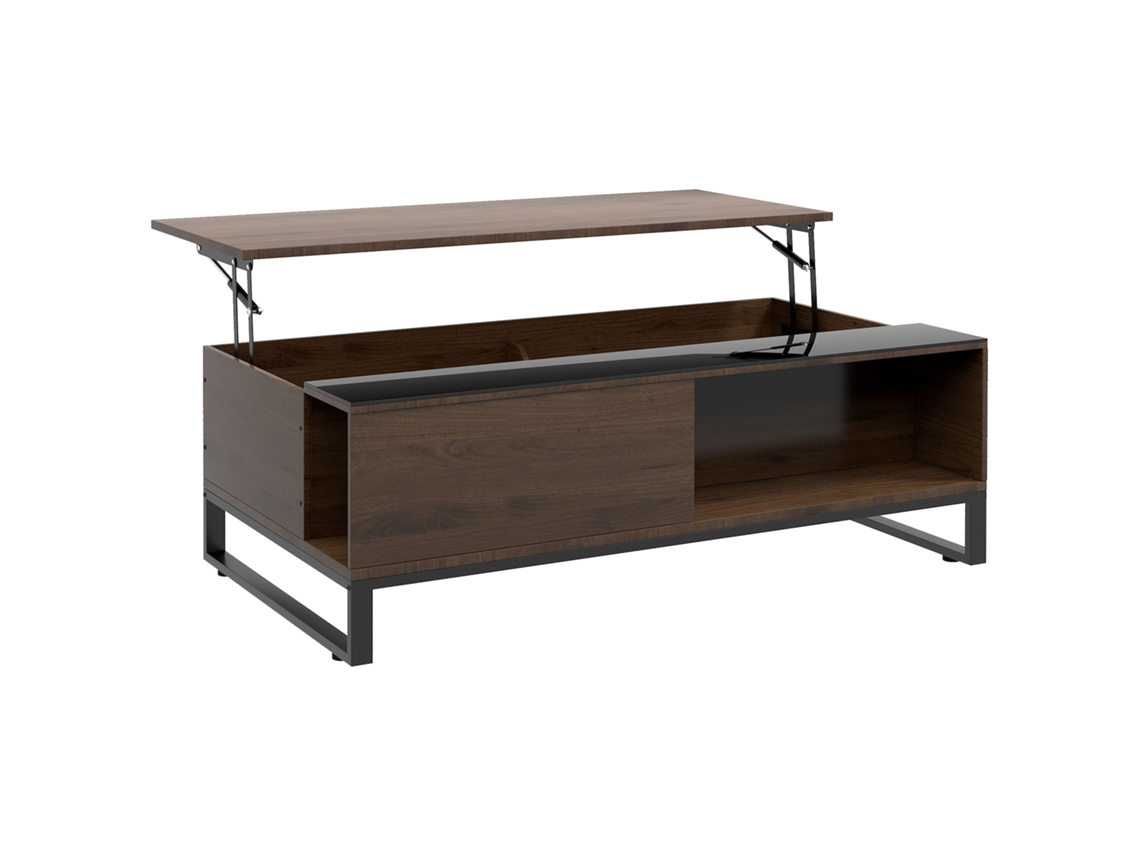 Mesa De Centro Com Função De Elevação 102x58x35,5cm Sofá Moderno Com Armazenamento Em Aço Preto Nogueira Cs