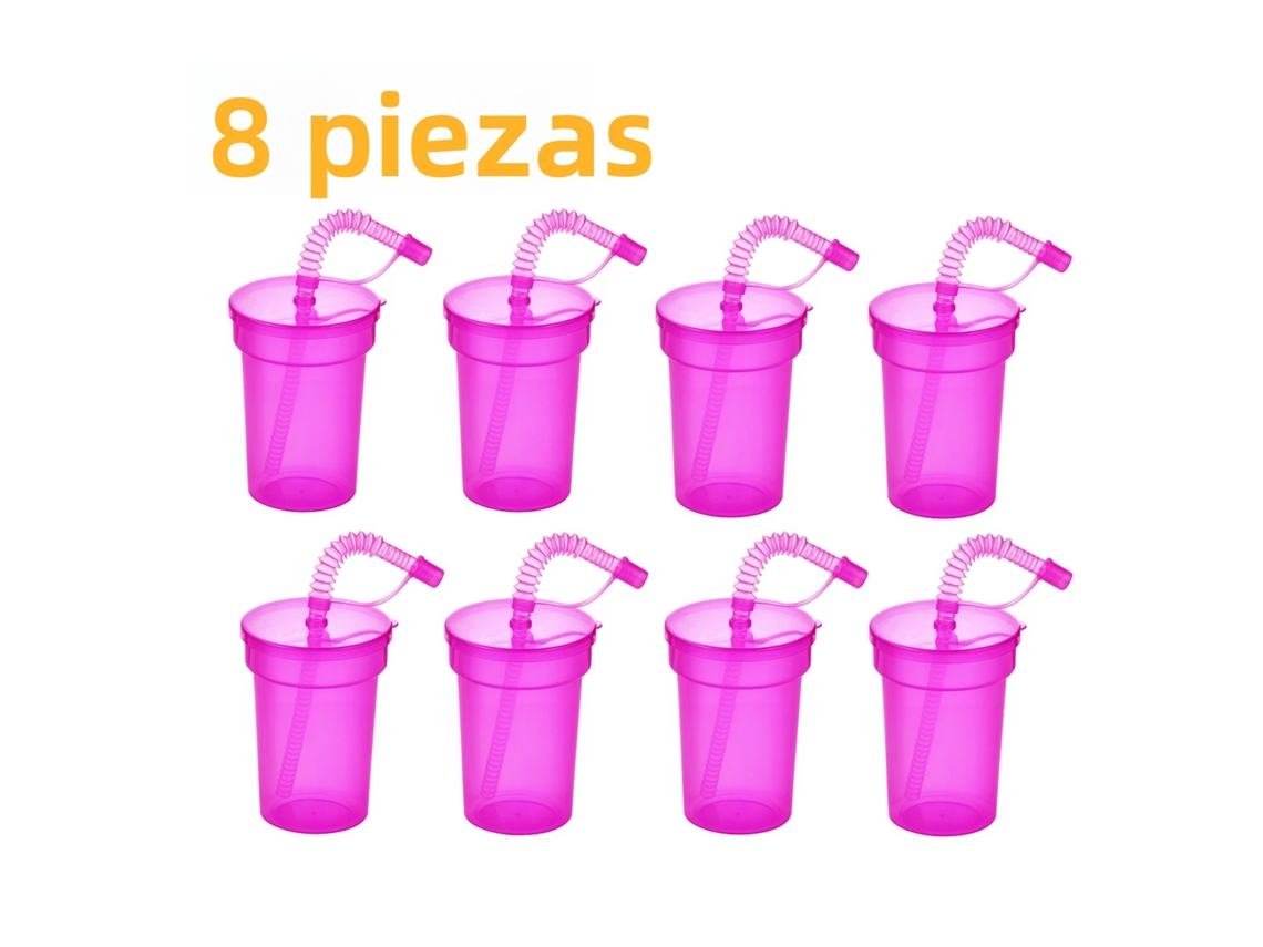 Conjunto de Água Neon com Tampa e Canudo À Prova de Vazamentos MDUG (rosa)
