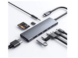 Hub Usb C 9 Em 1 Hdmi 4k, 100w Pd, 3 Usb 3.0, Leitores Sd/microsd, 3.5mm Cinza Bestvite