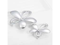 Puxador Vazado Em Formato De Flor Com Decoração Cristal E Diamante, Com Parafuso, Acabamento Prateado Espelhado, Furo De