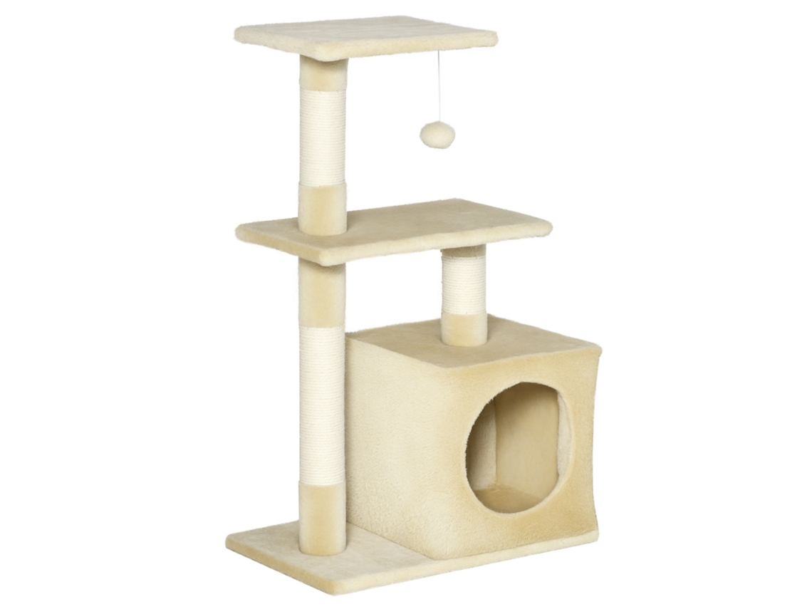 Árvore para Gatos 50x30x81,5cm, Sisal, com Arranhador e Brinquedos, Bege ESSÊNCIACASA