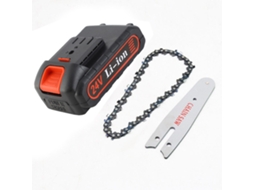 Conjunto de mini motosserra elétrica de 4 polegadas com acessórios e placa guia prática.