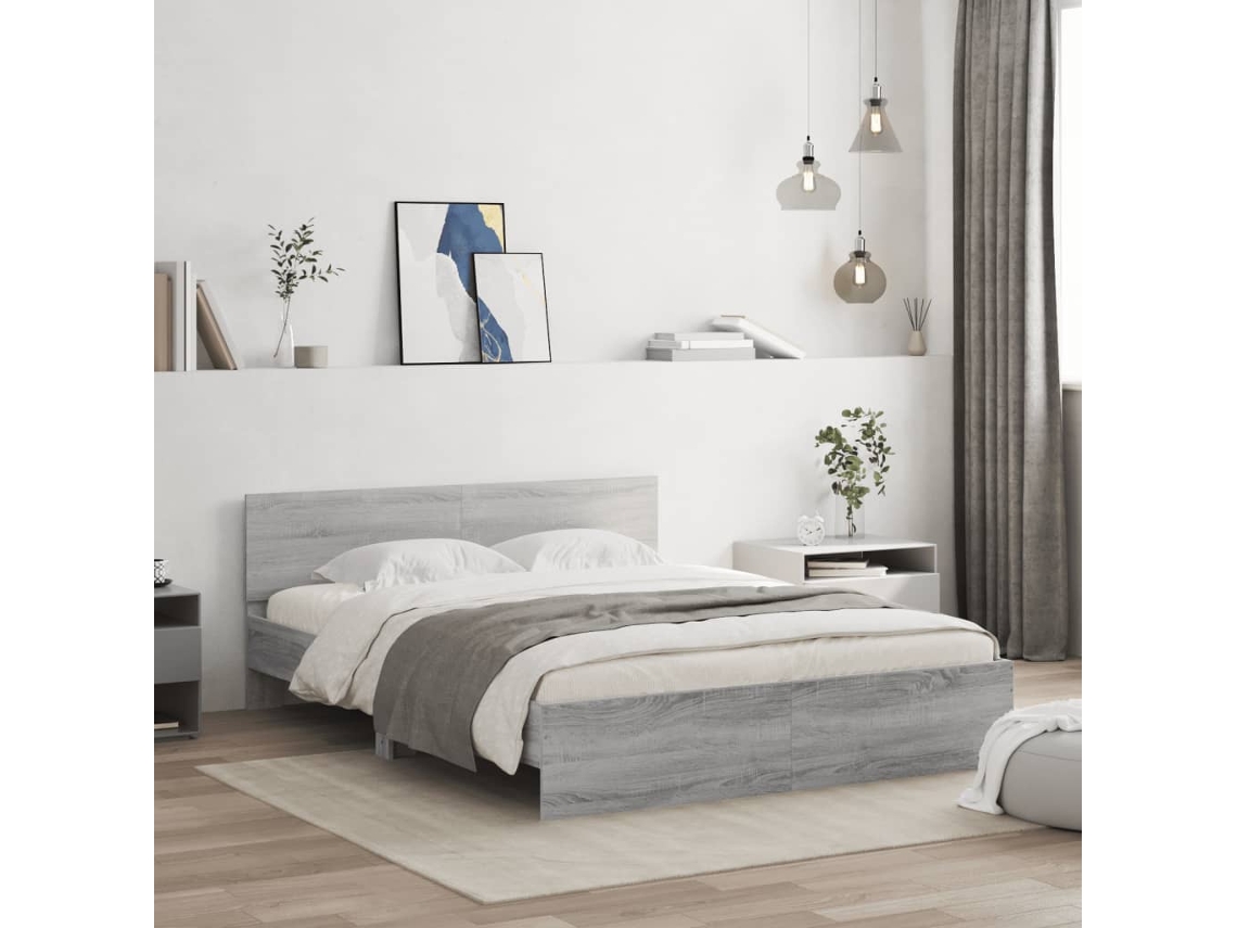Vidaxl Estrutura De Cama Com Cabeceira 140x200 Cm Cinzento Sonoma